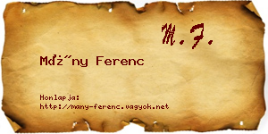 Mány Ferenc névjegykártya